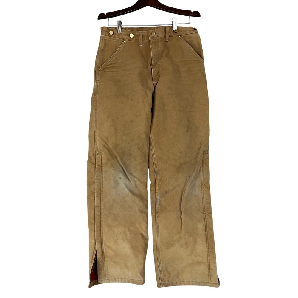 Carhartt Work Pants Mens 34x32 Brown B10 BRN Quilt Lined Duck Canvas Distressed
